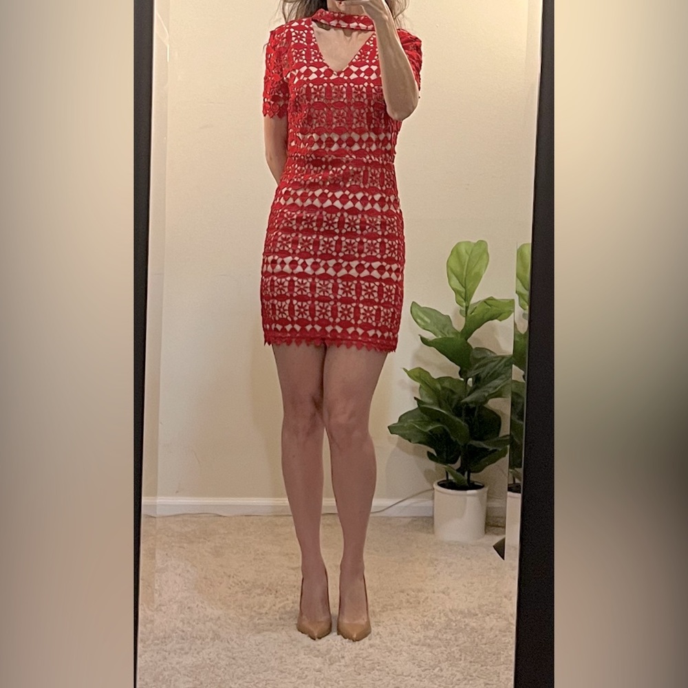 NWOT JOA Red Lace Overlay Dress
